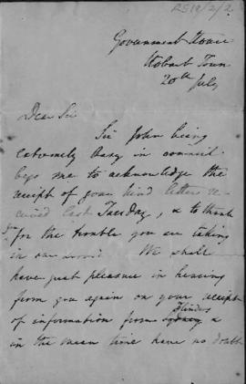 Copy of letter to unknown gentleman