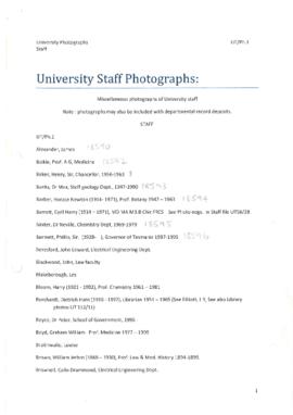 Index to UT/Ph 1 - Staff Photographs